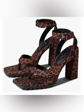NWT Jessica Simpson Leopard-Print Ankle-Strap Block Heel Sandals - Brown/Black